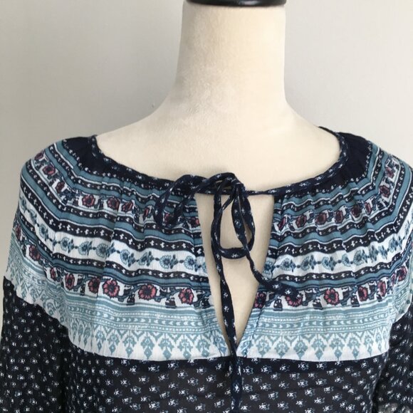 LUCKY BRAND Multi Color Mixed Print Tie Collar & Sleeves Shirt - Picture 4 of 8